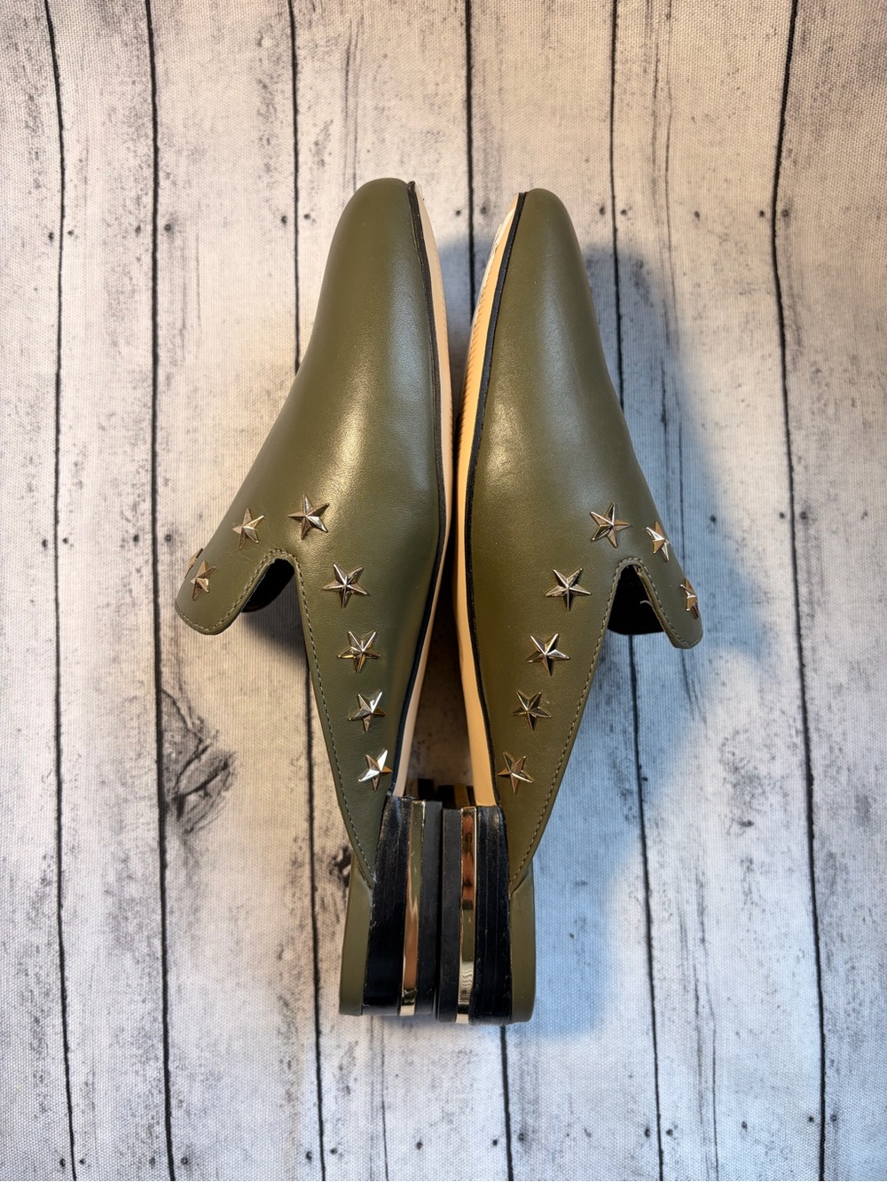 Michael Kors Olive Leather Star Stud Slide Mules - Picture 5 of 8